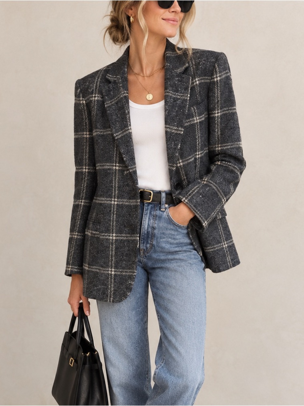 Lauren Ralph Lauren Wool Blend Plaid Gray Windowpane Classic Blazer Jacket